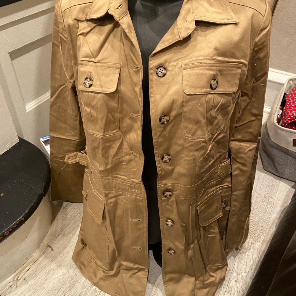 INC International Concepts Tan Khaki utility cargo jacket Four pockets siz 8